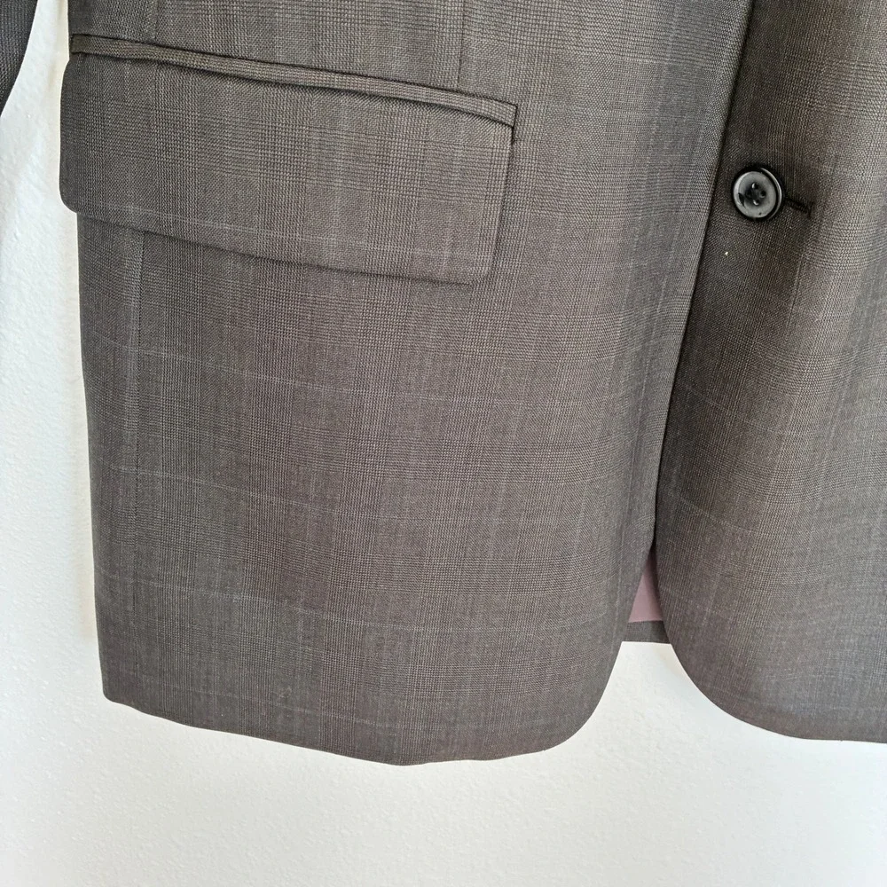 Brooks Brothers 346 Madison Fit Suit Mens 44R 36W Gray Glen Plaid 2 Button *Flaw